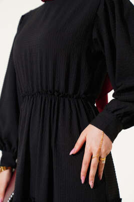 Gofre Kat Kat Elbise Siyah - Yılın Fırsatı 