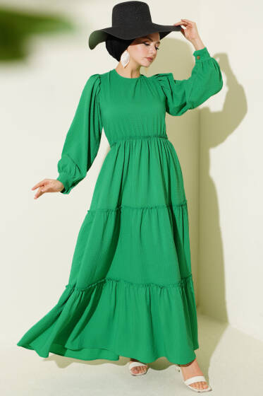 Gofre Kat Kat Elbise Yeşil - Yılın Fırsatı 