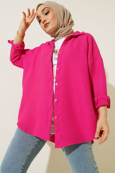 Gofre Kısa Gömlek Fusya - Gömlek