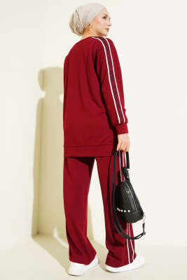 Gofre Loyşa Şeritli İkili Takım Bordo - İkili Takım