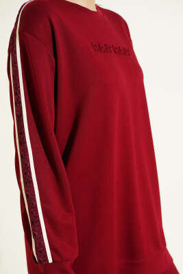 Gofre Loyşa Şeritli İkili Takım Bordo - İkili Takım