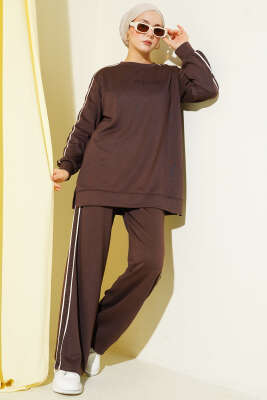 Gofre Loyşa Şeritli İkili Takım Kahve - DESTİNA