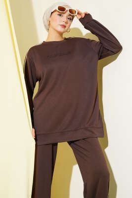 Gofre Loyşa Şeritli İkili Takım Kahve - İkili Takım