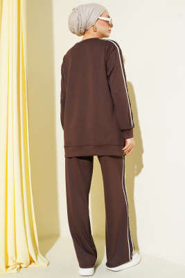 Gofre Loyşa Şeritli İkili Takım Kahve - İkili Takım