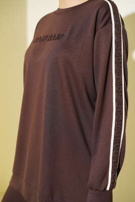 Gofre Loyşa Şeritli İkili Takım Kahve - İkili Takım