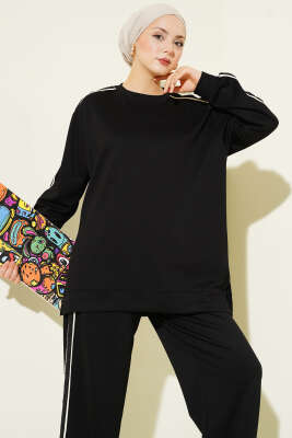 Gofre Loyşa Şeritli İkili Takım Siyah - İkili Takım