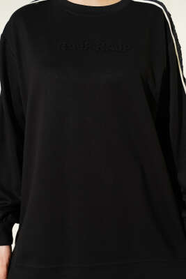 Gofre Loyşa Şeritli İkili Takım Siyah - İkili Takım