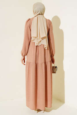 	 Gofre Salaş Elbise Camel - Elbise