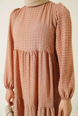 	 Gofre Salaş Elbise Camel - Elbise