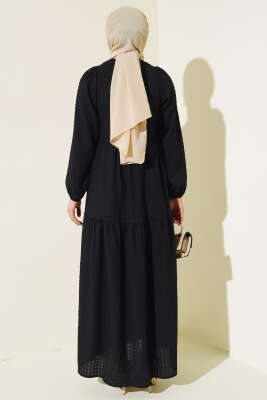 Gofre Salaş Elbise Siyah - Tesettür Elbise