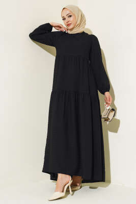 Gofre Salaş Elbise Siyah - ESTELLE