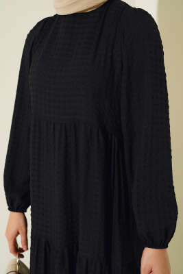 Gofre Salaş Elbise Siyah - Tesettür Elbise