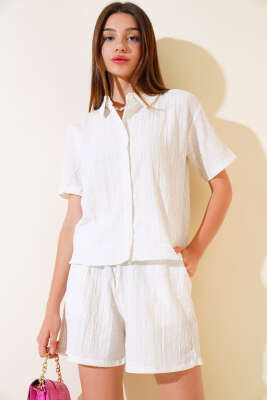 Gofre Şortlu Takım Bej 