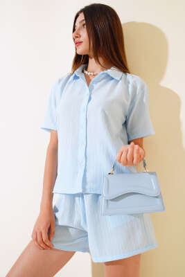 Gofre Şortlu Takım Mavi 