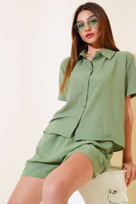 Gofre Şortlu Takım Yeşil 