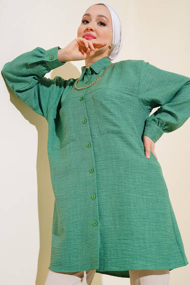 Göğsü Çift Cepli Salaş Gömlek Benetton - Gömlek