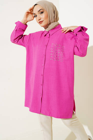 Göğsü Taş Detaylı Gömlek Fusya - Gömlek
