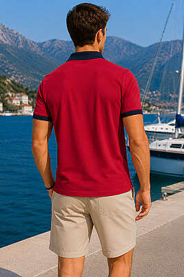 Göğüs Armalı Polo Yaka Erkek T-shirt Bordo - Erkek T-shirt