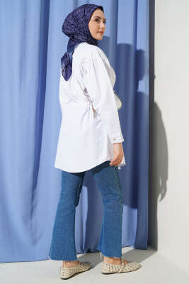 Göğüs Büzgülü Bel Tünelli Gömlek Beyaz - Gömlek