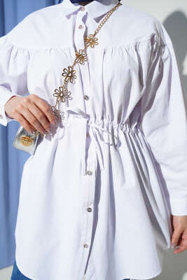 Göğüs Büzgülü Bel Tünelli Gömlek Beyaz - Gömlek