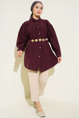 Göğüs Büzgülü Bel Tünelli Gömlek Bordo - 500-700 TL Ürünler