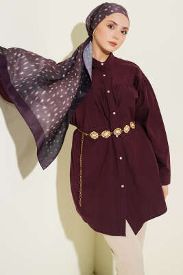 Göğüs Büzgülü Bel Tünelli Gömlek Bordo - VAV TEKSTİL