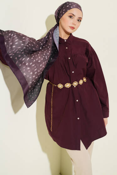 Göğüs Büzgülü Bel Tünelli Gömlek Bordo - Gömlek