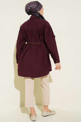 Göğüs Büzgülü Bel Tünelli Gömlek Bordo - Gömlek