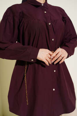 Göğüs Büzgülü Bel Tünelli Gömlek Bordo - Gömlek