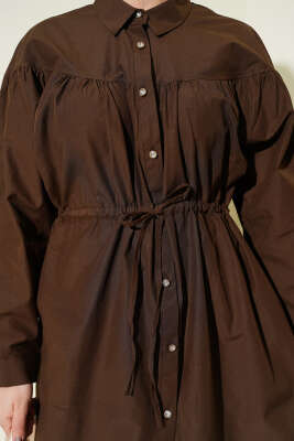 Göğüs Büzgülü Bel Tünelli Gömlek Kahve - Gömlek