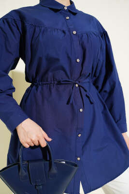 Göğüs Büzgülü Bel Tünelli Gömlek Lacivert - Gömlek