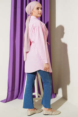 Göğüs Büzgülü Bel Tünelli Gömlek Şeker Pembe - Gömlek