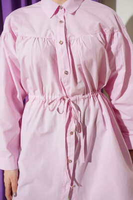 Göğüs Büzgülü Bel Tünelli Gömlek Şeker Pembe - Gömlek