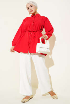 Göğüs Büzgülü Gömlek Kırmızı - Yılın Fırsatı