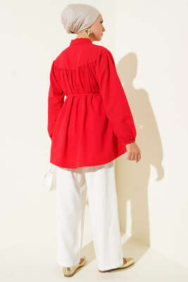 Göğüs Büzgülü Gömlek Kırmızı - Yılın Fırsatı
