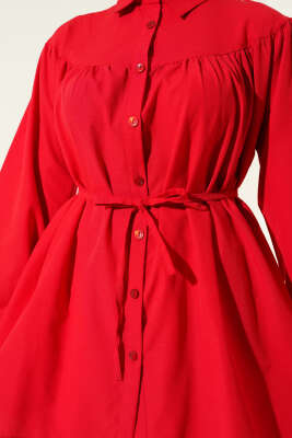 Göğüs Büzgülü Gömlek Kırmızı - Yılın Fırsatı