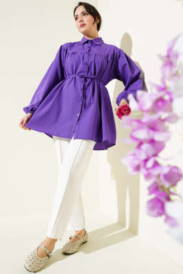 Göğüs Büzgülü Gömlek Mor - 300-500 TL Ürünler