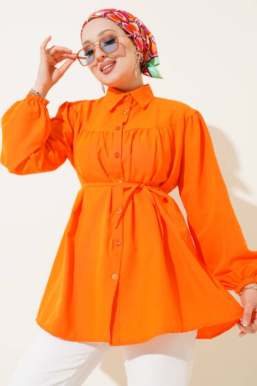 Göğüs Büzgülü Gömlek Oranj - Gömlek
