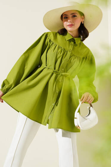 Göğüs Büzgülü Gömlek Yeşil - Gömlek