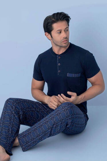 Göğüs Cep Detaylı Kısa Kol Erkek Pijama Lacivert - Pijama