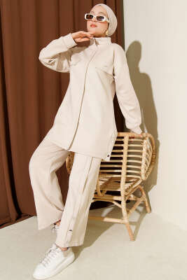 Göğüs Cep Kapaklı Fermuarlı Scuba İkili Takım Bej - Scuba Ürünler