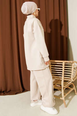 Göğüs Cep Kapaklı Fermuarlı Scuba İkili Takım Bej - Scuba Ürünler