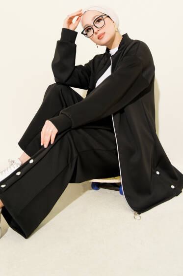 Göğüs Cep Kapaklı Fermuarlı Scuba İkili Takım Siyah - İkili Takım