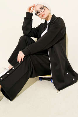 Göğüs Cep Kapaklı Fermuarlı Scuba İkili Takım Siyah - NESSİA