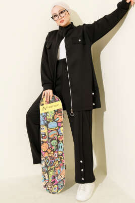 Göğüs Cep Kapaklı Fermuarlı Scuba İkili Takım Siyah - Scuba Ürünler