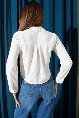 Göğüs Cep Kapaklı Kısa Gömlek Beyaz - Kadın Giyim Modelleri