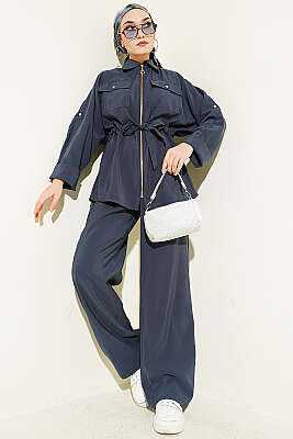 Göğüs Cepli Bel Tünelli Modal Takım Füme - VAV TEKSTİL