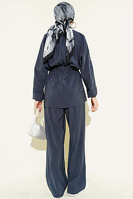 Göğüs Cepli Bel Tünelli Modal Takım Füme - İkili Takım