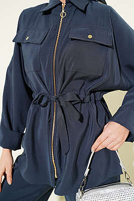 Göğüs Cepli Bel Tünelli Modal Takım Füme - İkili Takım