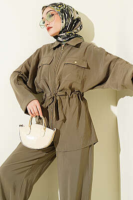 Göğüs Cepli Bel Tünelli Modal Takım Haki - VAV TEKSTİL